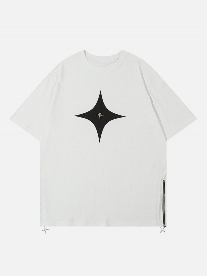 T Shirts Aelfric Eden Solid Color Zippé Star Tee Noir | WXY-30716951